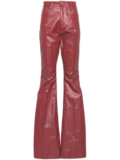 Shop Rick Owens Denim Bootcut Trousers In Red