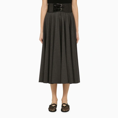 Shop Alaïa Grey Virgin Wool Midi Skirt
