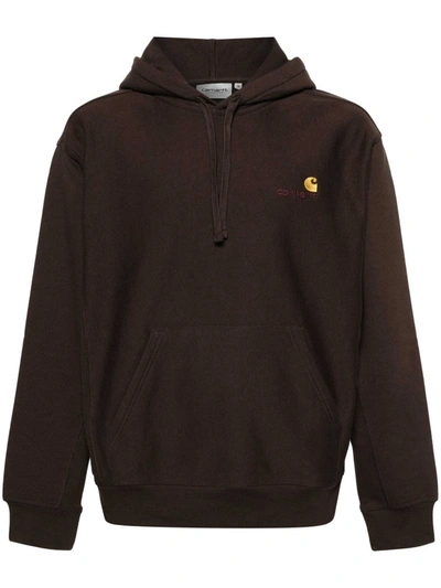 Shop Carhartt Wip Hooded American Script Sweatshirt In Brown