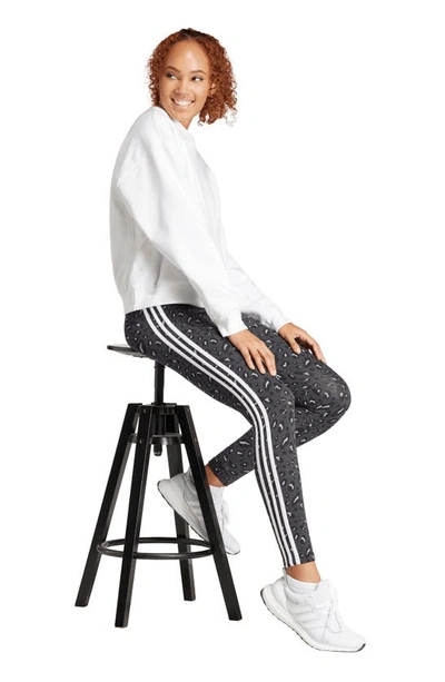 Shop Adidas Originals 3-stripes Leopard Print High Waist Leggings In Grey/ Carbon/ Black