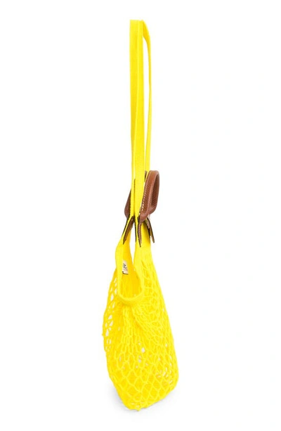 Shop Longchamp Le Pliage Filet Knit Shoulder Bag In Lemon