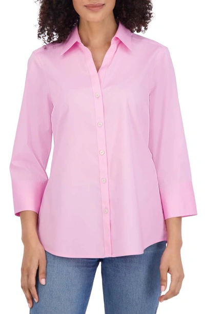 Foxcroft Sanda Cotton Blend Button-up Shirt In Bubblegum