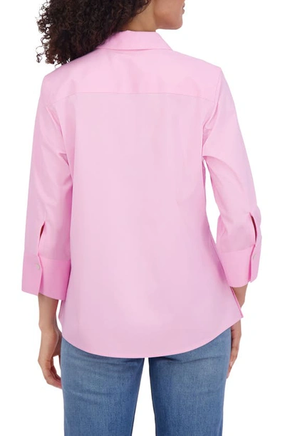 Foxcroft Sanda Cotton Blend Button-up Shirt In Bubblegum