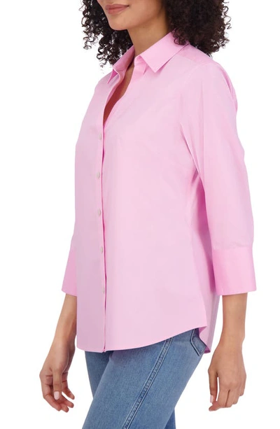 Foxcroft Sanda Cotton Blend Button-up Shirt In Bubblegum