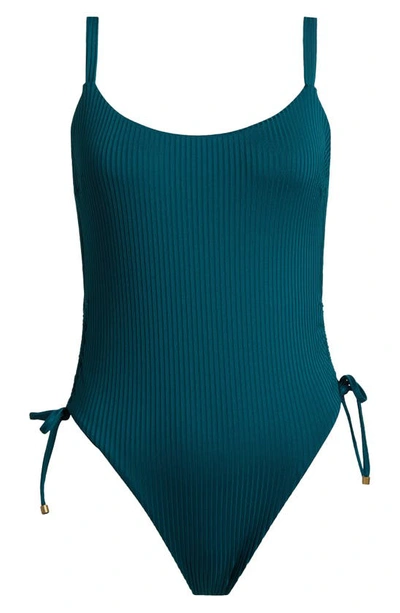 Shop Vitamin A Gemma Drawstring Accent Rib One-piece Swimsuit In Emerald Ecorib