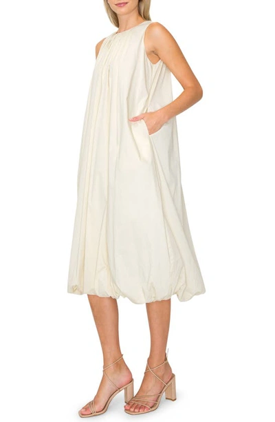 Shop Melloday Bubble Hem Poplin Midi Dress In Ivory