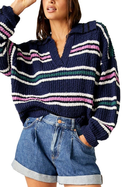 Shop Free People Kennedy Stripe Sweater In Midnight Sail Combo