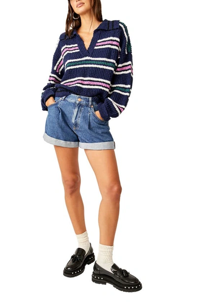 Shop Free People Kennedy Stripe Sweater In Midnight Sail Combo