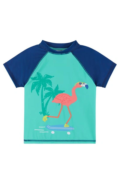 Shop Andy & Evan Flamingo Rashguard T-shirt & Swim Shorts Set In Aqua Flamingo