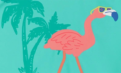 Shop Andy & Evan Flamingo Rashguard T-shirt & Swim Shorts Set In Aqua Flamingo