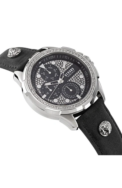 Shop Versus 6e Arrondissement Crystal Multifunction Leather Strap Watch, 46mm In Stainless Steel/ Black