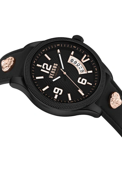 Shop Versus Reale Leather Strap Watch, 44mm In Ip Black