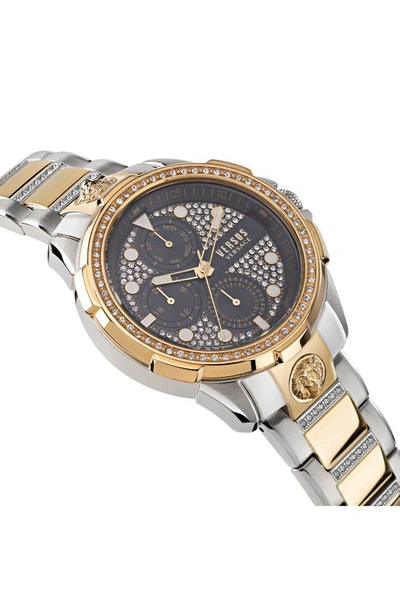 Shop Versus 6e Arrondissement Crystal Multifunction Bracelet Watch, 46mm In Two Tone