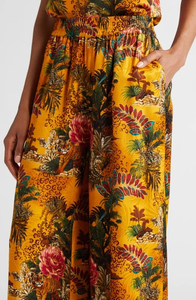 Shop L Agence Lillian Tropical Print Wide Leg Pants In Yelw Mlti Tiger Flral Jungle