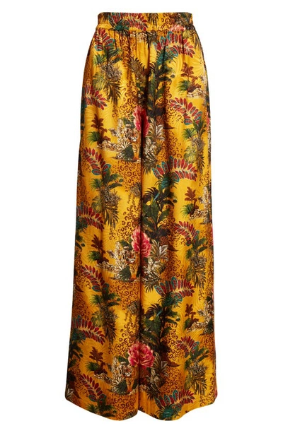 Shop L Agence Lillian Tropical Print Wide Leg Pants In Yelw Mlti Tiger Flral Jungle