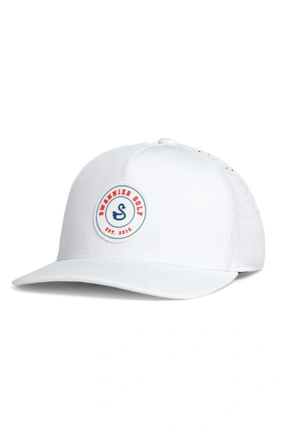 Shop Swannies Wade Ventilated Golf Snapback Baseball Cap In White Red