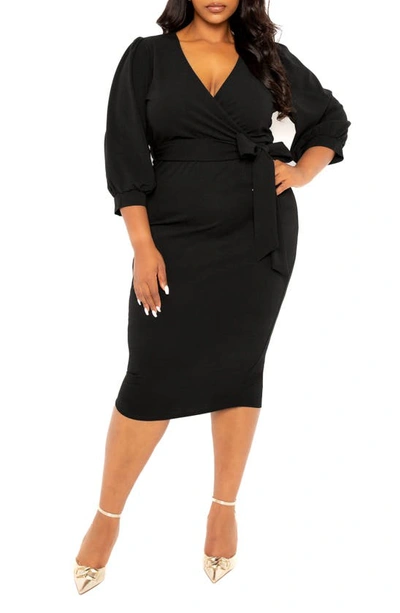 Shop Buxom Couture Faux Wrap Midi Dress In Black