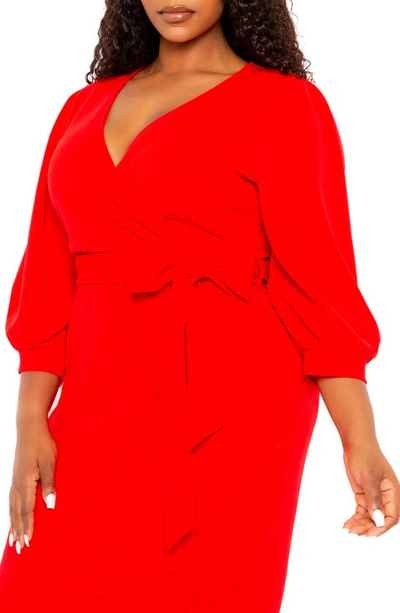Shop Buxom Couture Faux Wrap Midi Dress In Red
