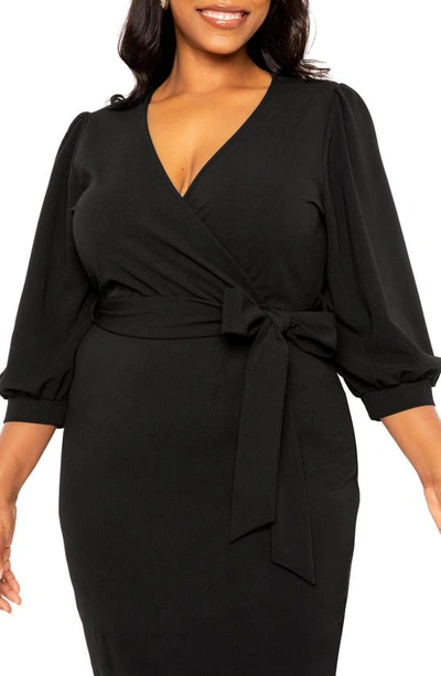 Shop Buxom Couture Faux Wrap Midi Dress In Black
