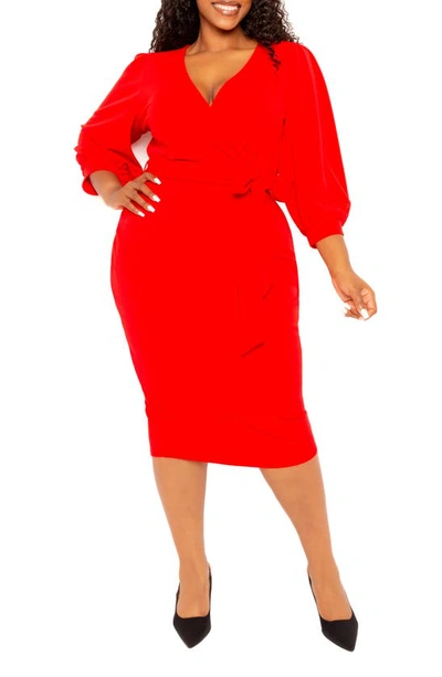 Shop Buxom Couture Faux Wrap Midi Dress In Red