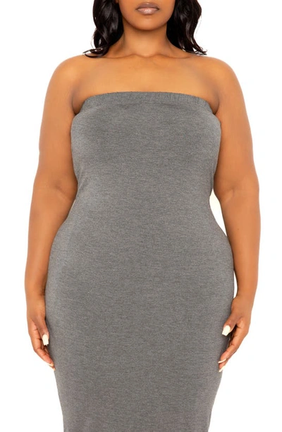 Shop Buxom Couture Tube Midi Dress In Charcoal Grey