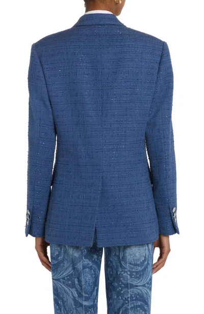 Shop Versace Summertime Double Breasted Tweed Jacket In Denim