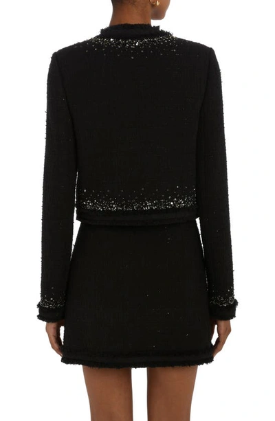 Shop Versace Summertime Embellished Tweed Crop Jacket In Black