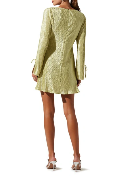 Shop Astr Long Sleeve Plissé Minidress In Celery