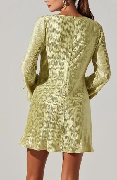 Astr The Label Long Sleeve Plissé Minidress In Celery