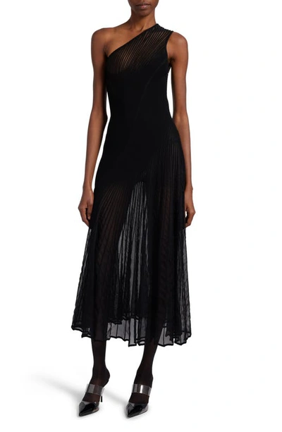 Shop Alaïa One Shoulder Dress In Noir Alaia