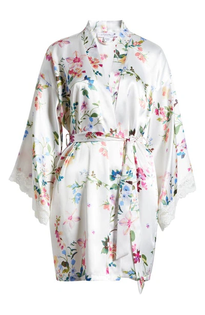 In Bloom By Jonquil Endless Love Floral Lace Trim Satin Wrap In Ivory