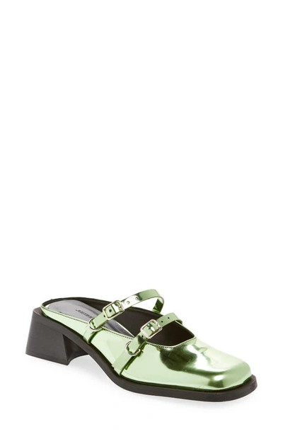 Shop Justine Clenquet Andie Mary Jane Mule In Green Mirror