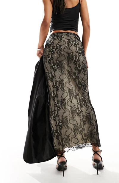 Shop Asos Design Floral Lace Maxi Skirt In Black
