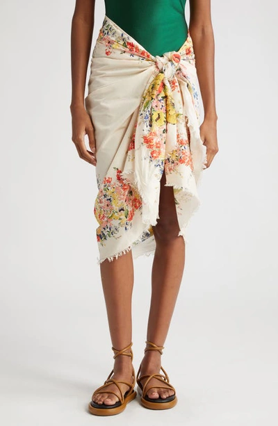 Shop Zimmermann Floral Raw Hem Cotton Sarong In Ivory Floral