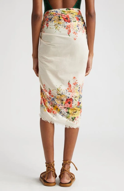Shop Zimmermann Floral Raw Hem Cotton Sarong In Ivory Floral
