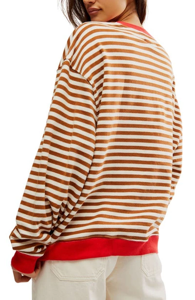 Shop Free People Oversize Stripe Sweatshirt In Coffee Combo