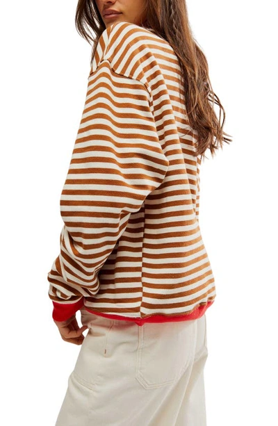 Shop Free People Oversize Stripe Sweatshirt In Coffee Combo