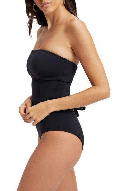 Shop Good American Strapless Lace-up One-piece Swimsuit In Black001