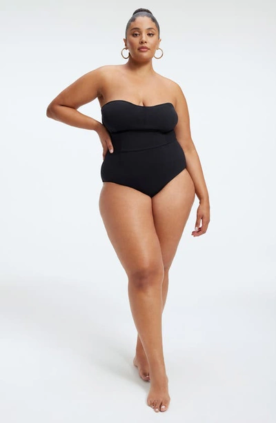 Shop Good American Strapless Lace-up One-piece Swimsuit In Black001
