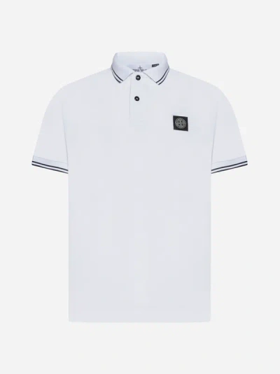 Shop Stone Island Logo-patch Cotton Polo Shirt In White