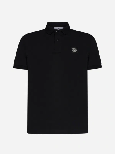 Shop Stone Island Logo-patch Cotton Polo Shirt In Black