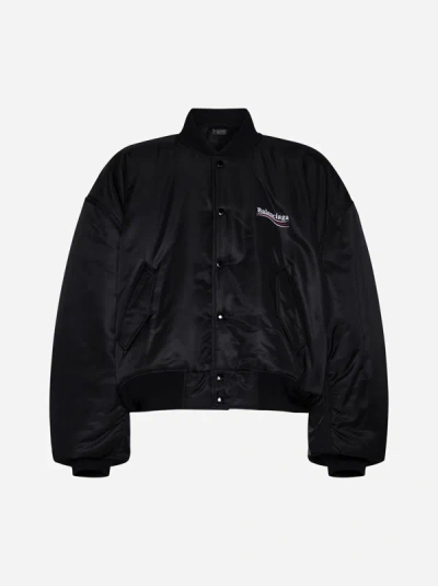 Shop Balenciaga Oversized Nylon Varsity Jacket In Black