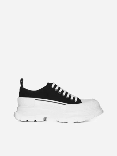 Shop Alexander Mcqueen Tread Slick Canvas Sneakers In Black,white