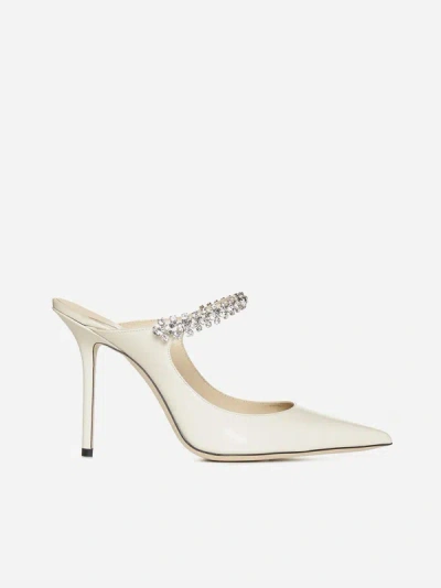 Shop Jimmy Choo Bing Crystal-embellished Patent Leather Mules In Linen