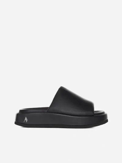 Shop Attico Mia Leather Flatform Sandals In Black