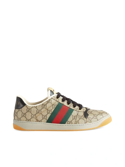 Shop Gucci Screener Lace-up Sneakers In Nude & Neutrals