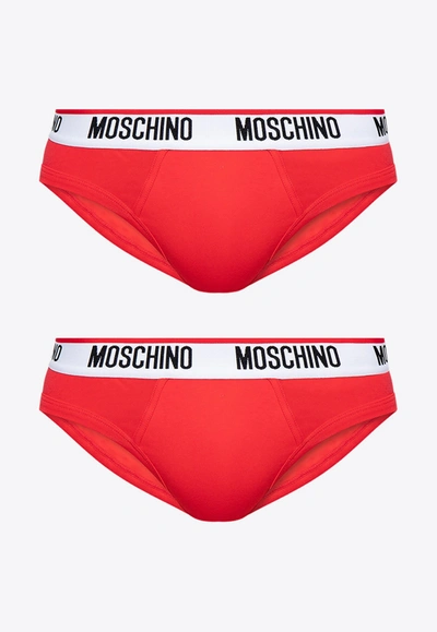 Shop Moschino 2-pack Logo Lettering Briefs In Red