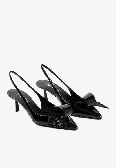 Shop Prada 35 Crystal-embellished Slingback Pumps In Black