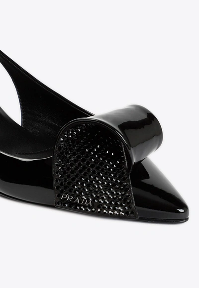 Shop Prada 35 Crystal-embellished Slingback Pumps In Black