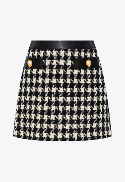 Shop Moschino A-line Houndstooth Mini Skirt In Black